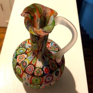 16cm Hx10cm W Gorgeous Venetian Millefiori Vase Oil/Vinegar Pitcher Murano Italy